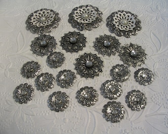 20 Layered Silver Assorted Filigree Embellishments for  Scrapbook Jewelry Craft Supplies