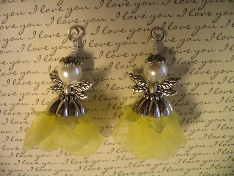 2 Yellow Flower Fairy Charm Dangles Pendant Jewelry Making Embellishments