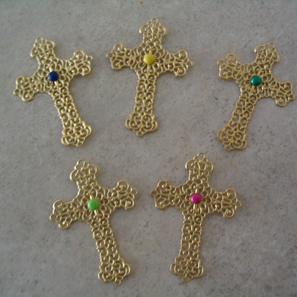 5 Cross Gold Filigree Layered Stamping Embellishments Findings Scrapbook Jewelry Craft Supplies