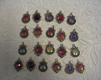 20 Purple and Dark Pink Cabochons in Settings Jewelry Supplies