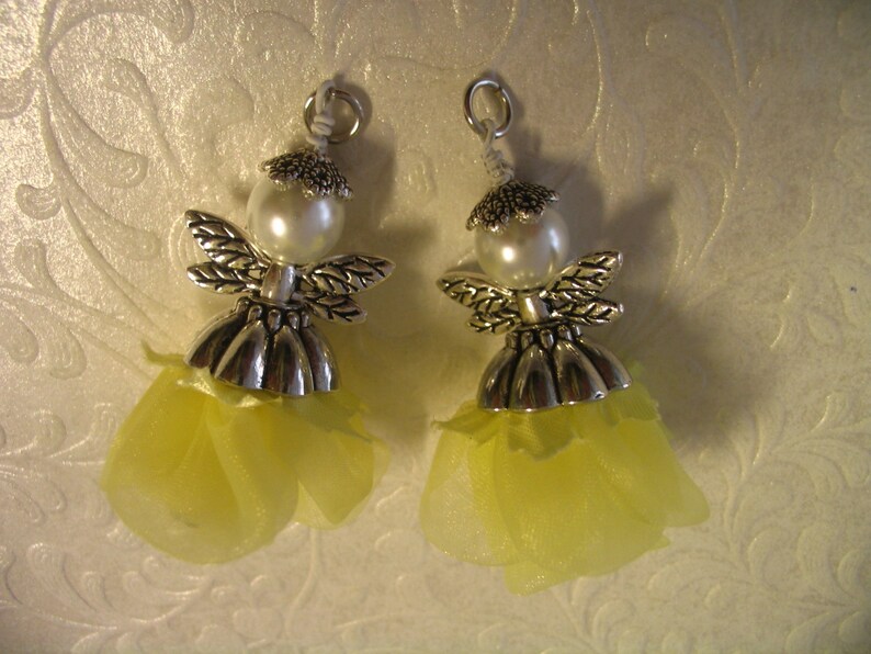 2 Yellow Flower Fairy Charm Dangles Pendant Jewelry Making Embellishments