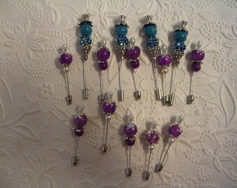 15 Pink and Blue Beaded Stick Pins for Jewelry Making Craft Creations Embellishments