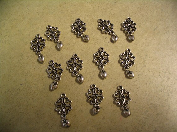 12  Embellishments with Heart Dangle for Jewelry Supplies