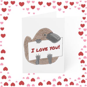 Tarjetas de felicitación, Ornitorrinco Te amo, Notas de agradecimiento con lindos animales dibujados a mano, Juego de papelería, Regalo para aniversario, Cumpleaños, Día de San Valentín