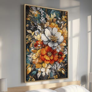 Vibrant Floral Framed Canvas Print, Modern Botanical Canvas Wall Art, Colorful Flowers Painting Print Decor - Gift for Her, Ready to Hang