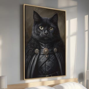 Victorian Black Cat Portrait - Framed Canvas Print, Fantasy Anthropomorphic Canvas Wall Art, Gothic Decor - Cat Lover Gift, Ready to Hang