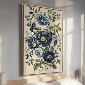 Elegant Blue Flowers - Framed Canvas Print, Beauty Botanical Canvas Art, Floral Art for Interior Design, Bedroom Wall Decor, Ready to Hang