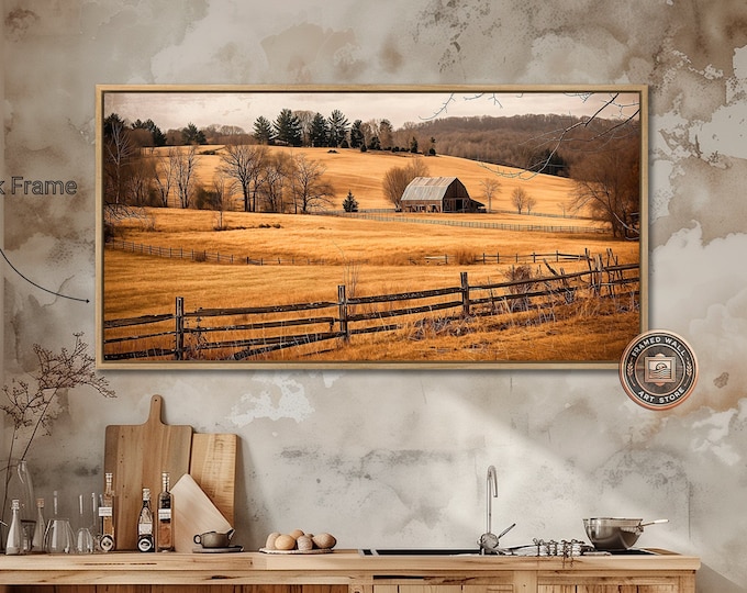 Rustic Posterboard Rustic Countryside Barn Framed Canvas Wall Art Serene Farm Landscape ...
