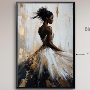 Stunning Woman Portrait Framed Canvas Wall Art Abstract Black Lady Painting Print Luxury Fashion Decor Afrocentric Poster Ready to Hang Gift