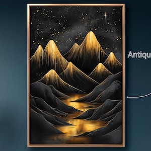 Lienzo enmarcado con paisaje de montaña místico, arte de pared, pintura abstracta de montañas, impresión de lujo, decoración de pared, póster de paisaje moderno listo para colgar