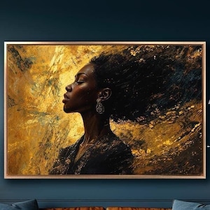 Elegant Female Portrait Framed Canvas Wall Art Black Woman Painting Print Modern Feminine Wall Decor Abstract Fashion Poster Ready to Hang