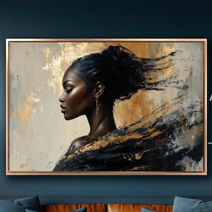 Abstract Black Woman Portrait Framed Canvas Wall Luxury Fashion Painting Print Modern Wall Decor Contemporary Art Poster Ready to Hang Gift