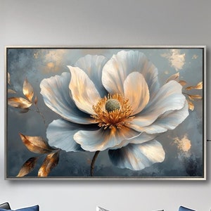Elegant Flower Framed Canvas Wall Art Modern Floral Painting Print Bedroom Wall Decor Abstract Botanical Art Poster Ready to Hang Gift Idea