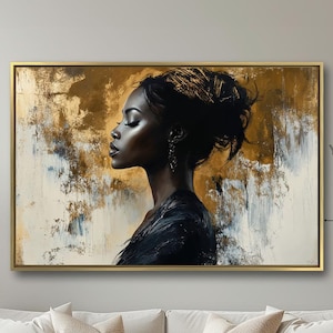 Beautiful Black Woman Portrait Framed Canvas Wall Art African American Beauty Painting Print Luxury Wall Decor Fashion Poster Ready to Hang