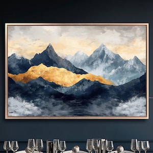 Abstract Mountain Range Framed Canvas Wall Art Landscape Painting Print Luxury Wall Decor Majestic Mountains Scenery Poster Ready to Hang