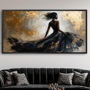 Woman in Black Dress Abstract Framed Canvas Wall Modern Fashion Painting Print Luxury Wall Decor Contemporary Art Poster Ready to Hang Gift