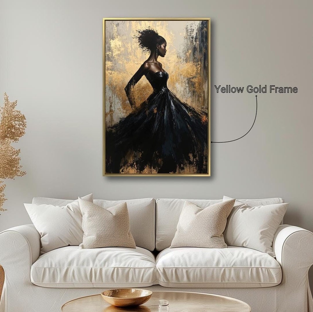 Beautiful Woman in Dress Framed Canvas Wall Art Abstract Fashion ...