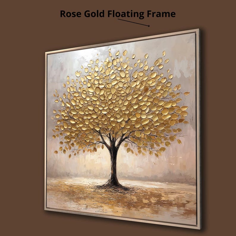 Elegant Tree With Golden Leaves Framed Canvas Wall Art Gold Leaf ...