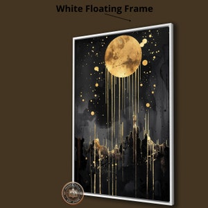 Abstract Gold Moon Framed Canvas Print Black Night Sky Canvas Wall Art ...