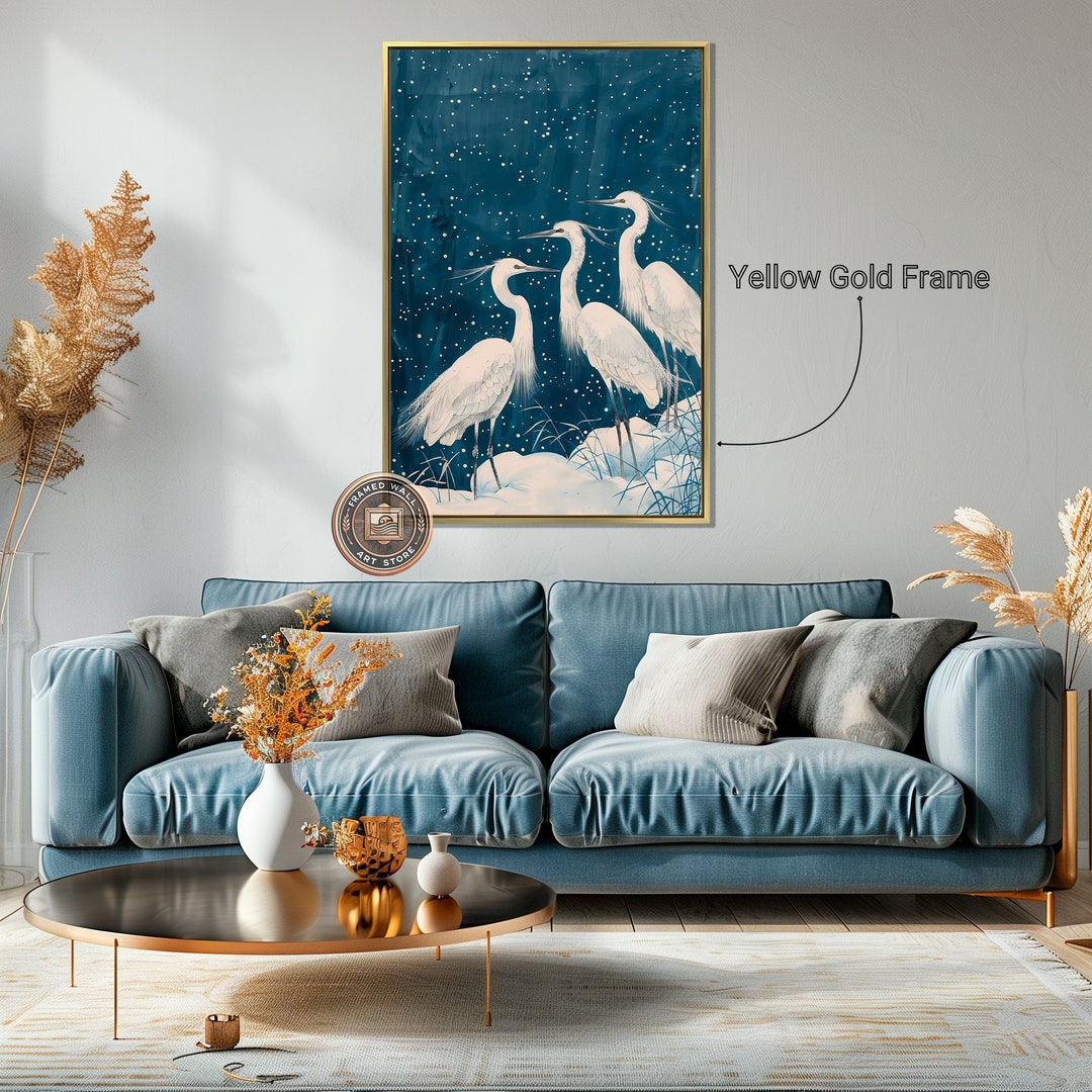 Serene White Egrets Framed Canvas Wall Art Elegant Group of Egret ...