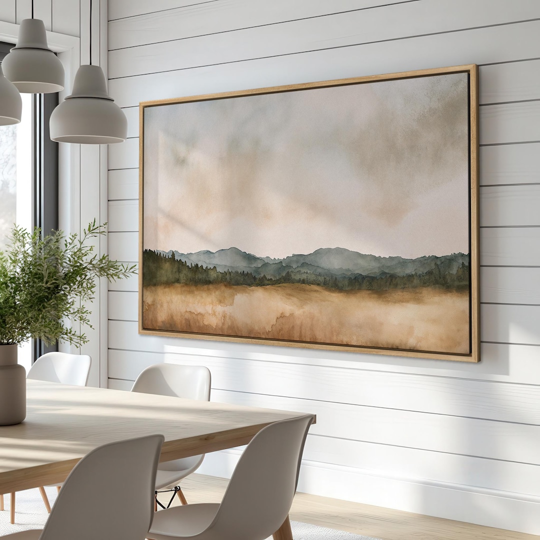 Mountain Landscape Framed Canvas Print - Watercolor Art, Minimalist ...