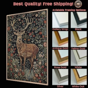 Majestic Stag in Stunning Flowers - Framed Canvas Print, Bohemian Floral Canvas Wall Art, Elegant Deer - Wildlife Wall Decor, Ready to Hang image 3
