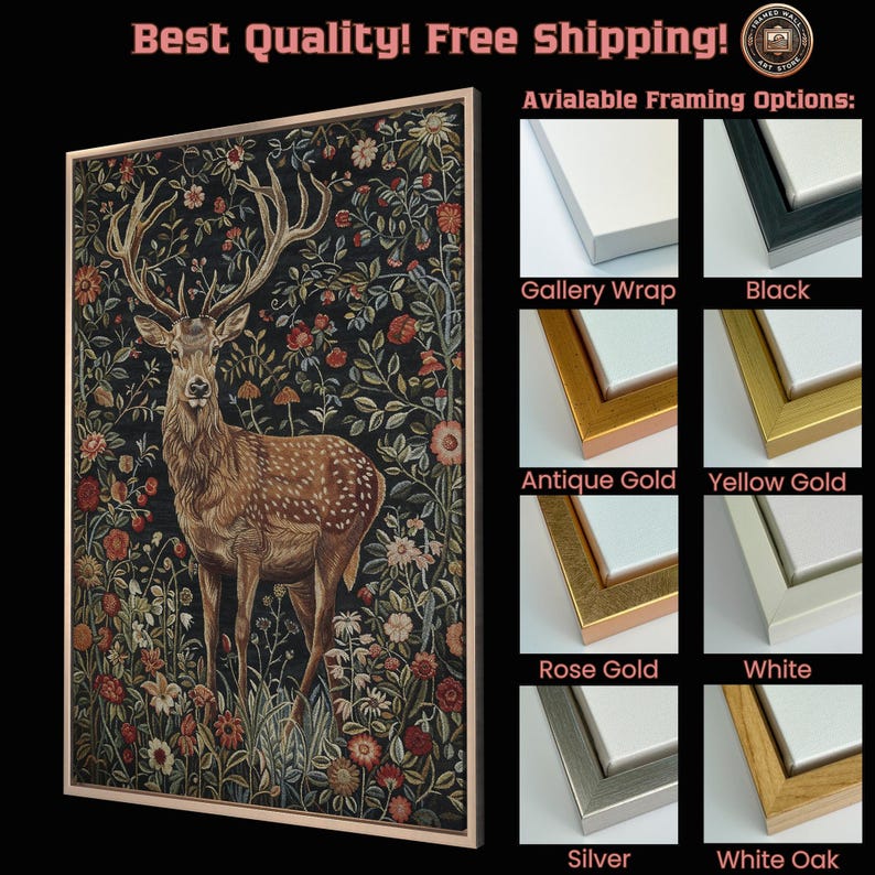 Majestic Stag in Stunning Flowers - Framed Canvas Print, Bohemian Floral Canvas Wall Art, Elegant Deer - Wildlife Wall Decor, Ready to Hang image 3