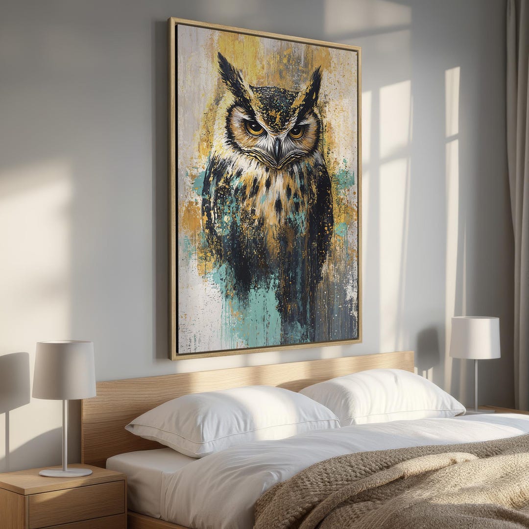 Wise Owl - Vibrant Animal Art Framed Canvas Print, Stunning Owl ...