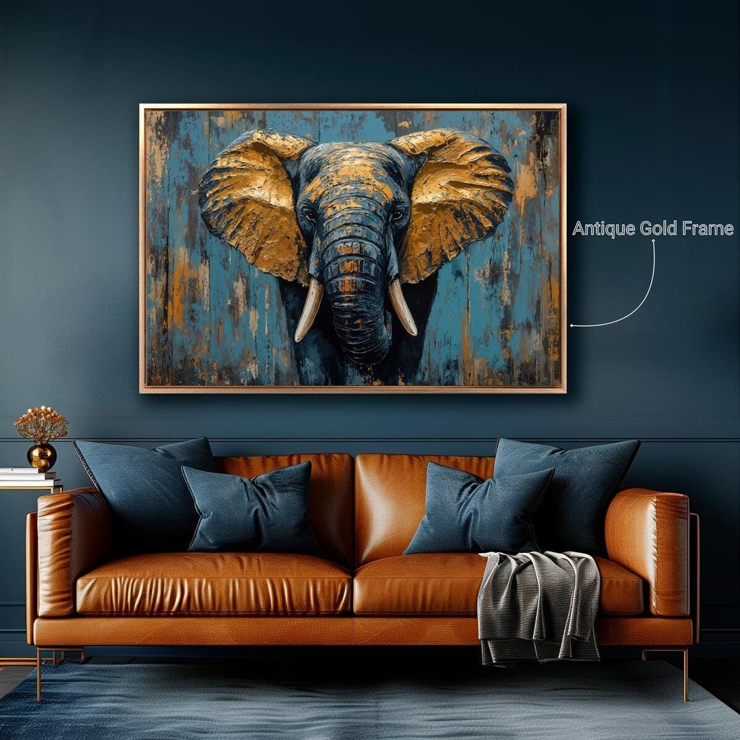 Majestic Elephant Framed Canvas Wall Art Animal Portrait Painting Print ...