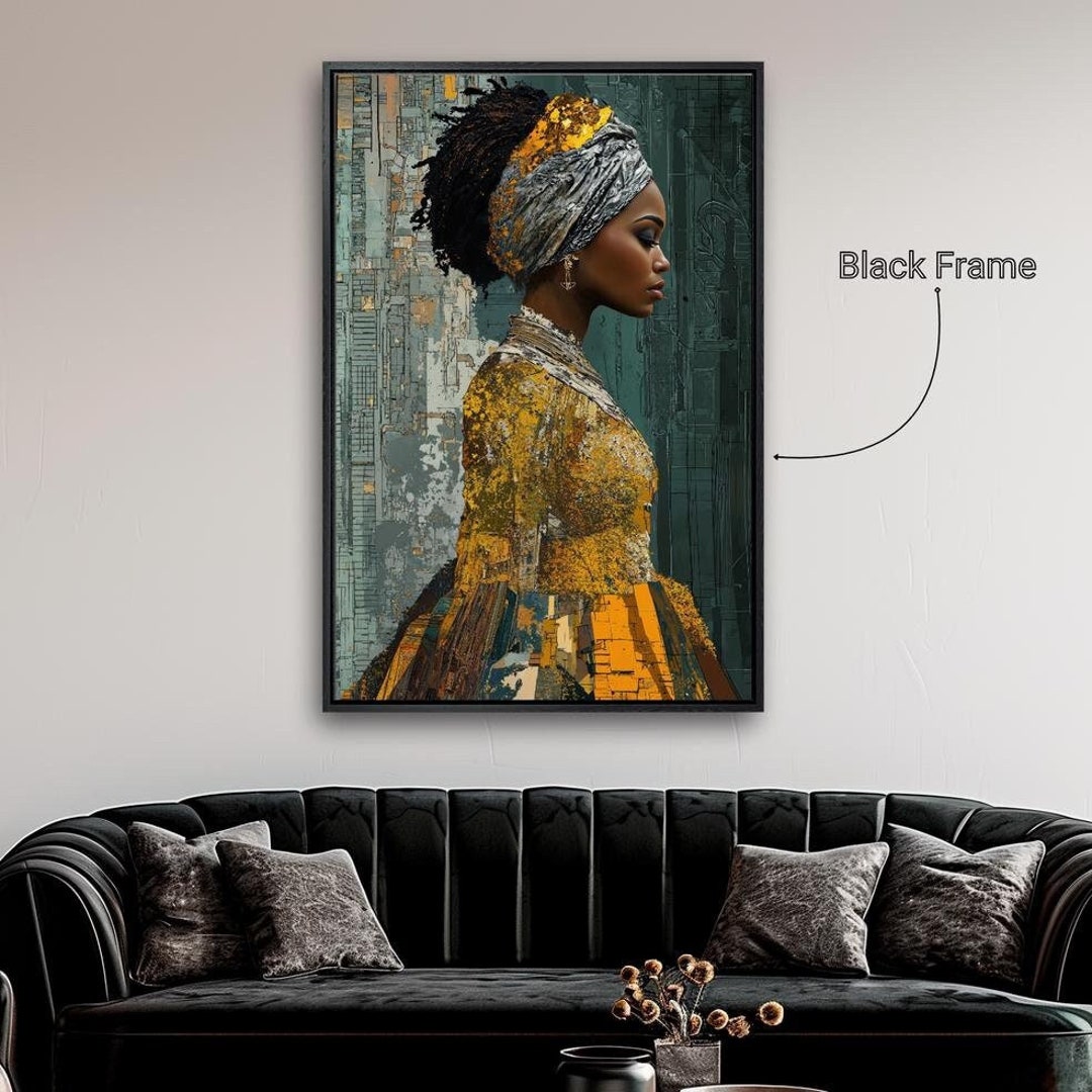 Abstract Woman Portrait Framed Canvas Wall Art Black Lady Painting ...