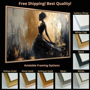 Elegant Black Woman in Dress Framed Canvas Wall Art Abstract Fashion ...