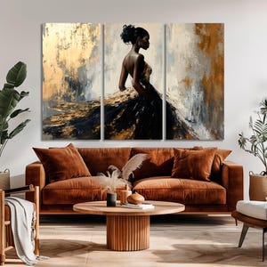 Elegant Black Woman in Dress Framed Canvas Wall Art Modern Abstract ...