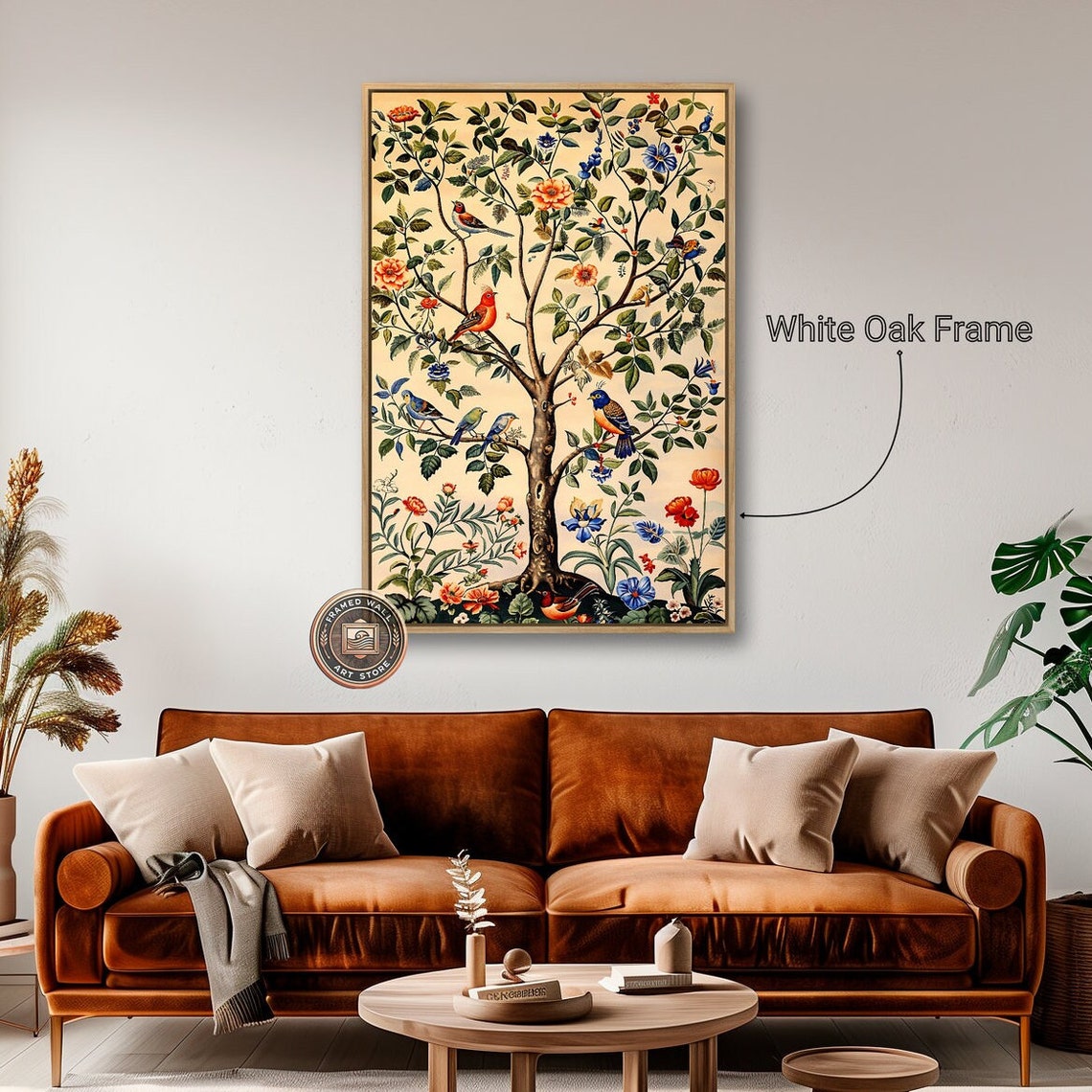 Colorful Songbirds Framed Canvas Wall Art Tree of Life Painting Print