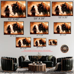 Powerful Warrior and Buffalo Framed Canvas Wall Art Native American Art Print Inspirational Wall Decor Bison Large Poster Ready to Hang Gift image 5