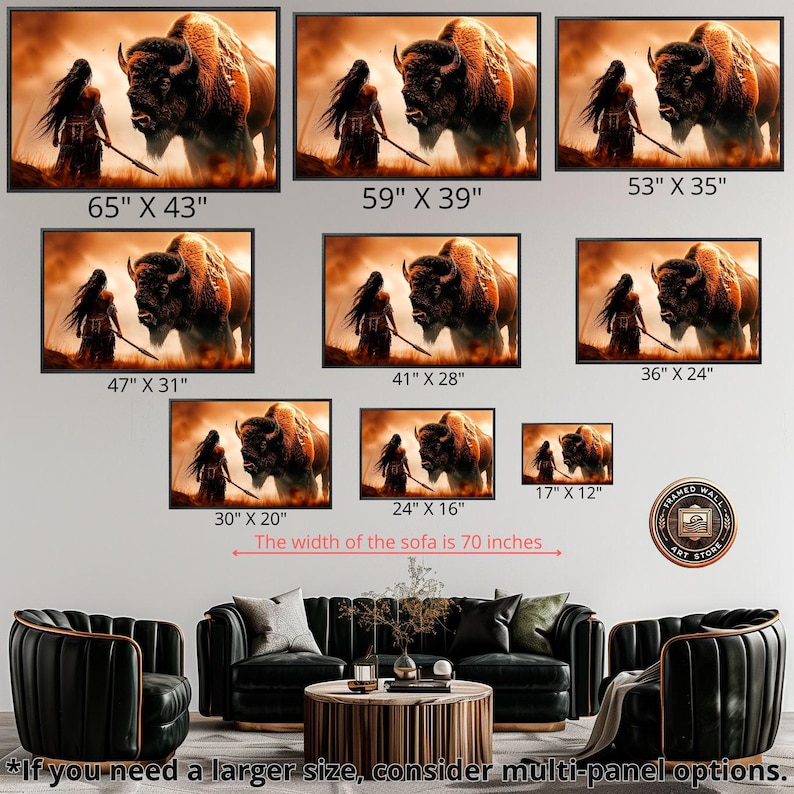 Powerful Warrior and Buffalo Framed Canvas Wall Art Native American Art Print Inspirational Wall Decor Bison Large Poster Ready to Hang Gift image 5