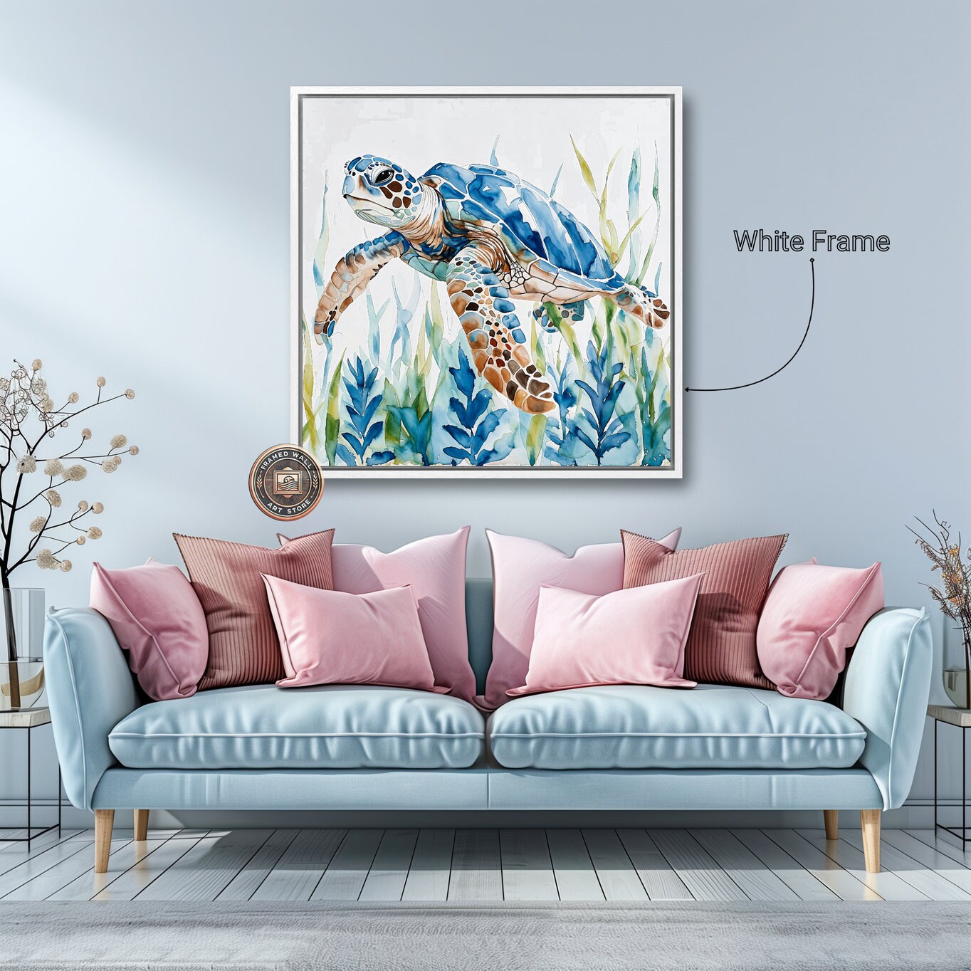 Vibrant Sea Turtle Framed Canvas Print Marine Life Canvas Wall Art ...