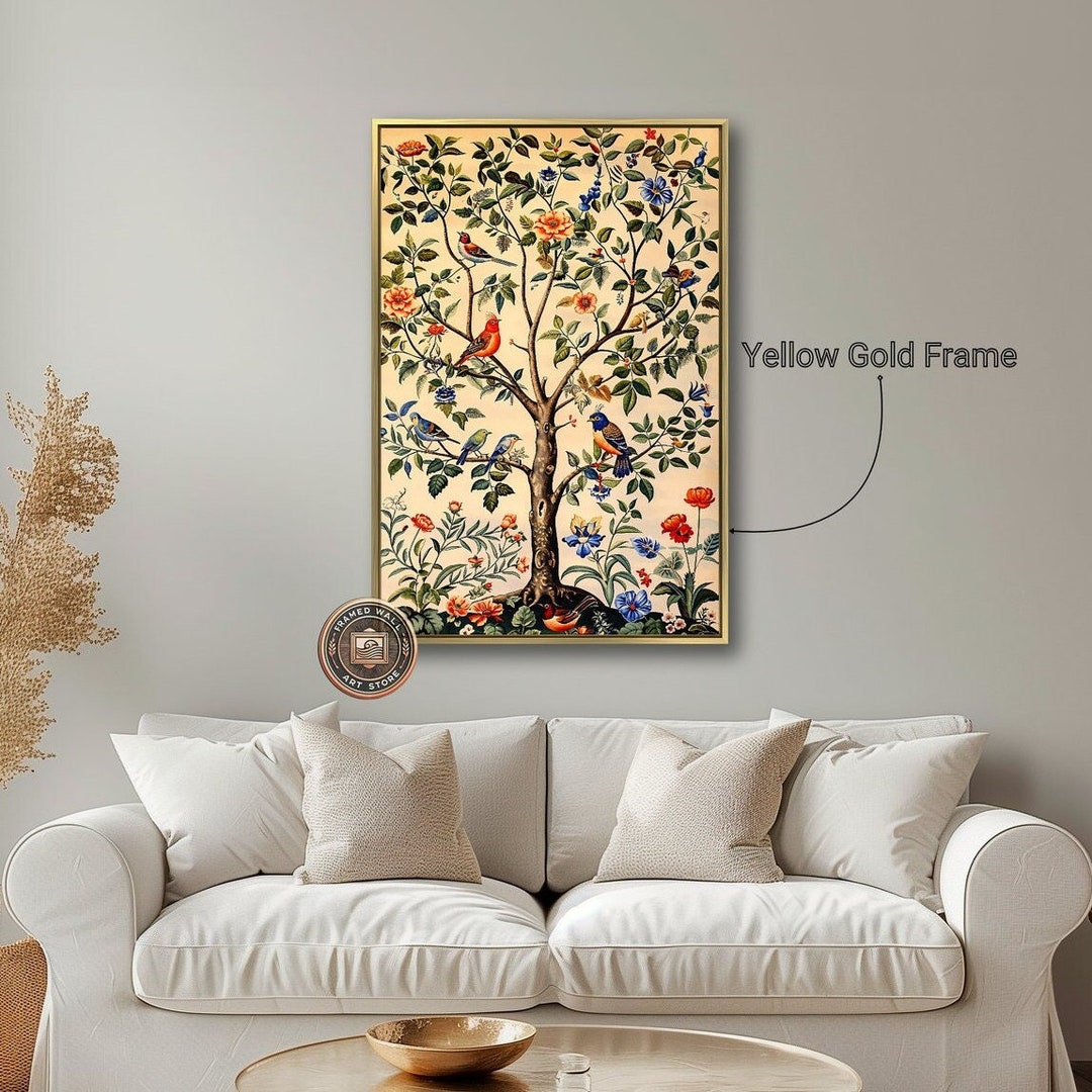 Colorful Songbirds Framed Canvas Wall Art Tree of Life Painting Print ...