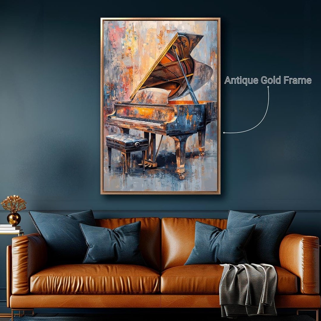 Grand Piano Framed Canvas Wall Art Impressionistic Painting Print ...