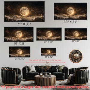 Luna llena en cielo estrellado nocturno, lienzo enmarcado, arte de pared, impresión enmarcada grande celestial, decoración de pared espacial, nubes oscuras, obra de arte ancha lista para colgar imagen 5