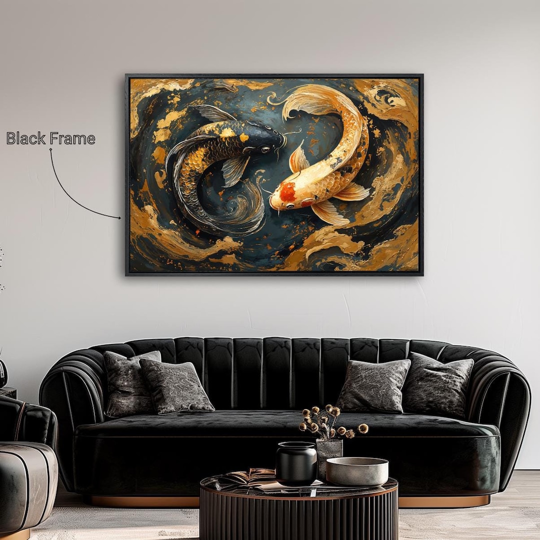 Japanese Koi Fish Framed Canvas Wall Art Yin Yang Painting Print ...