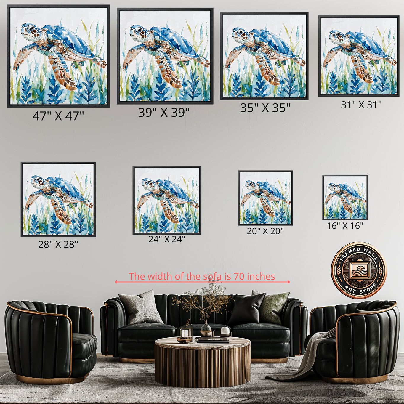 Vibrant Sea Turtle Framed Canvas Print Marine Life Canvas Wall Art ...