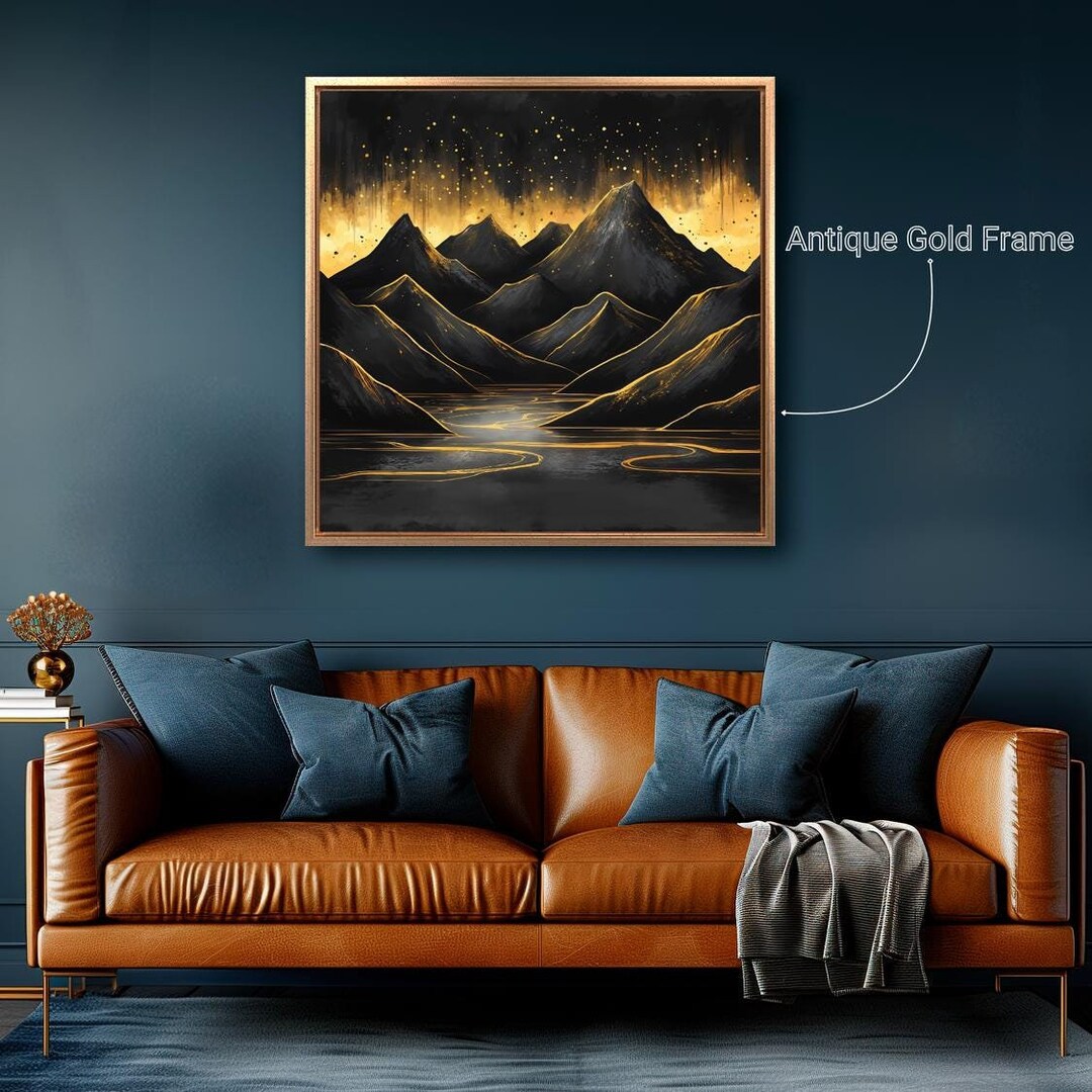 Surreal Mountains Under Starry Sky Framed Canvas Wall Art Abstract ...