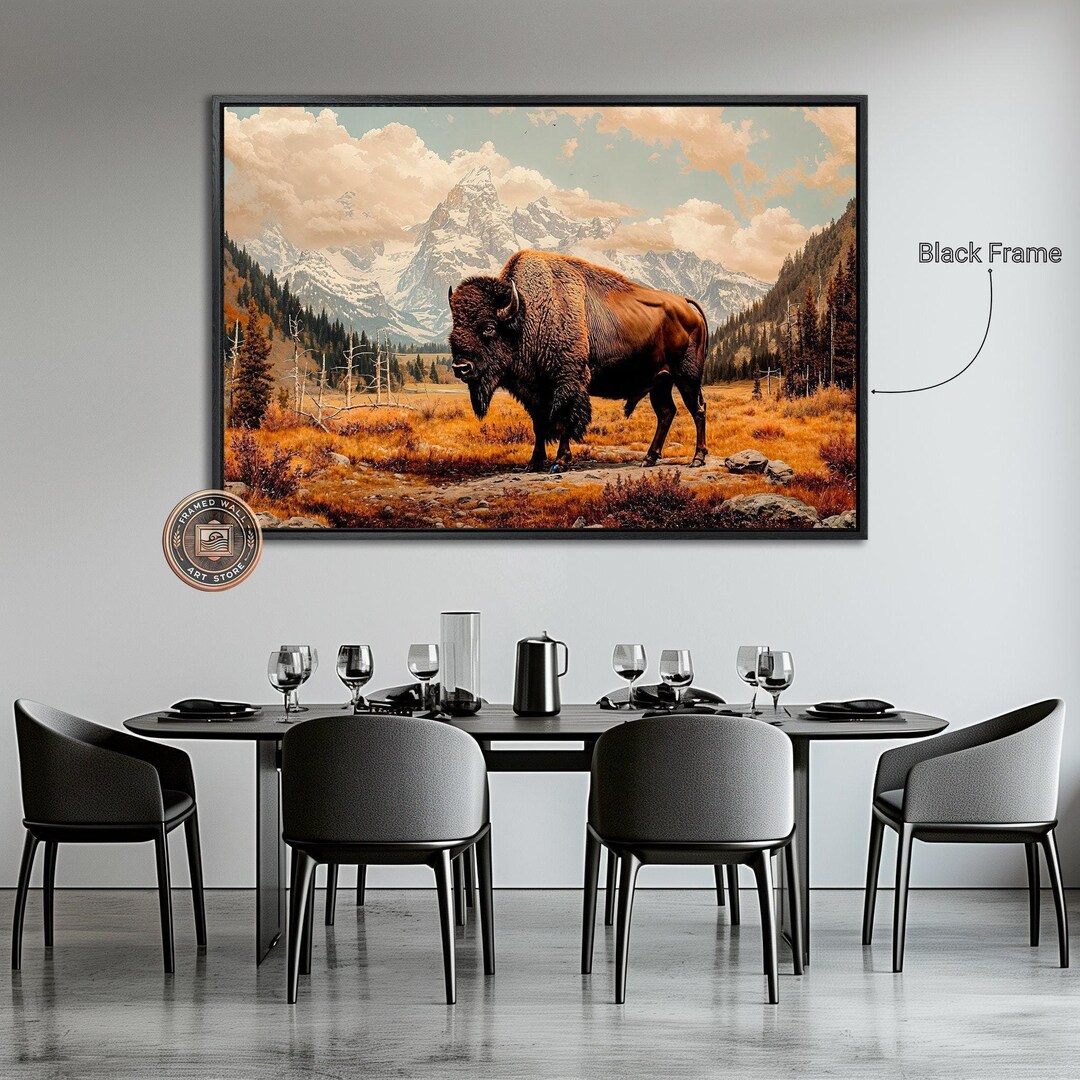 Stunning American Bison Framed Canvas Wall Art Mountain Buffalo Print ...