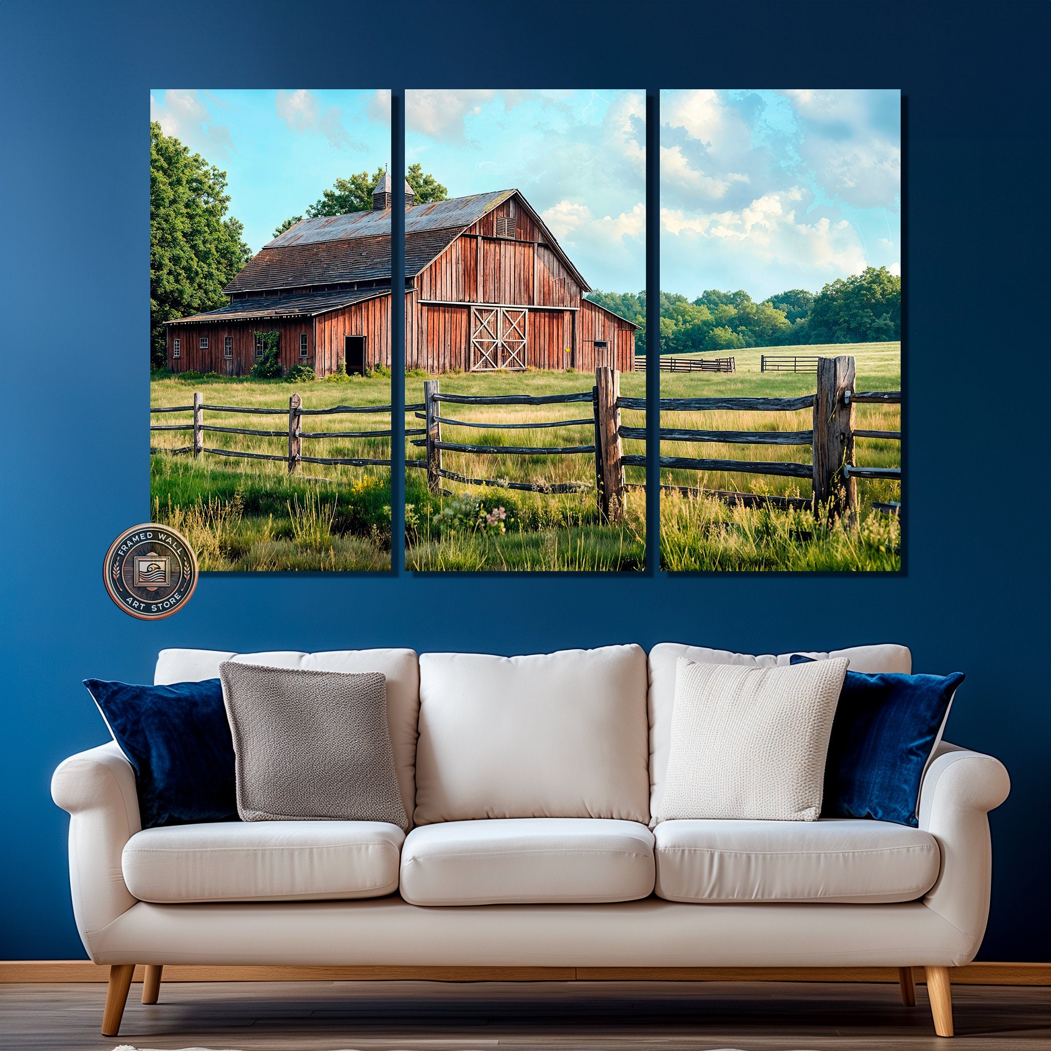 Old Building Farm Behind the Fence Framed Canvas Painting Print ...