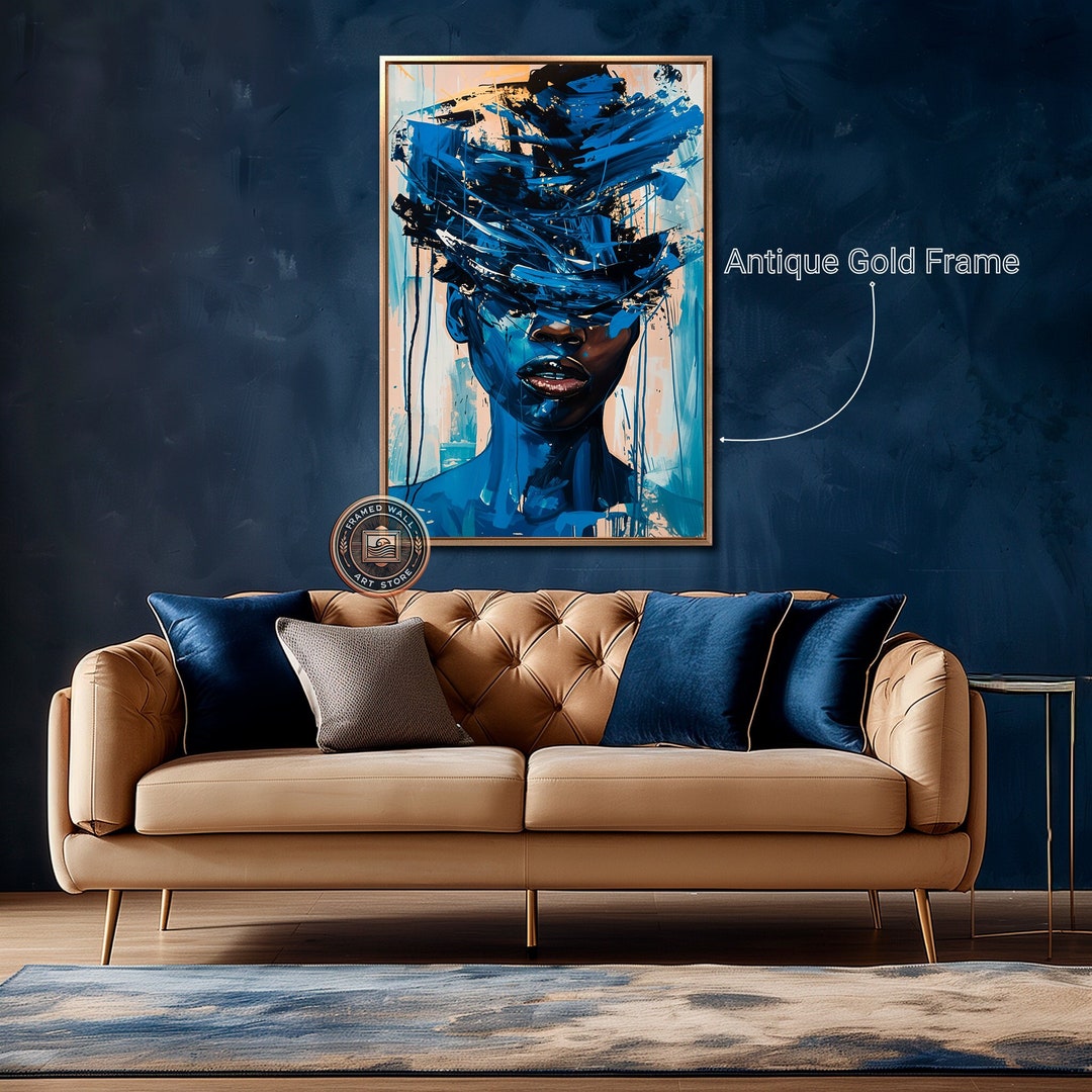 Photo inspiration: Visual Reference: Abstract Blue Face Framed Canvas Wall Art Black Woman Portrait