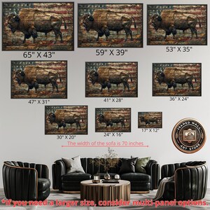 American Bison in Rustic Style Framed Canvas Wall Art Patriotic ...