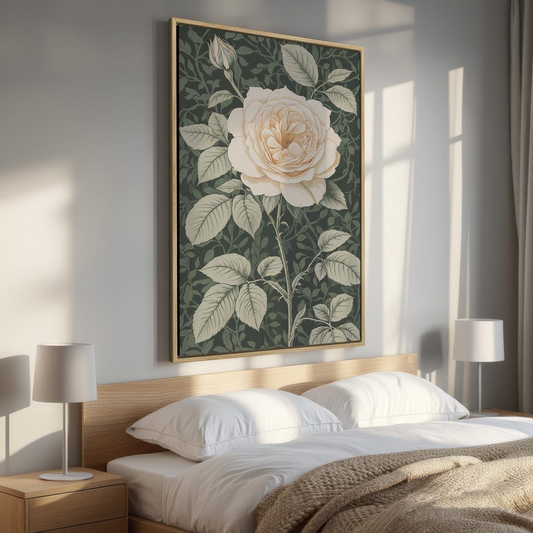 Elegant White Rose Framed Canvas Print - Classic Floral Canvas Wall Art ...
