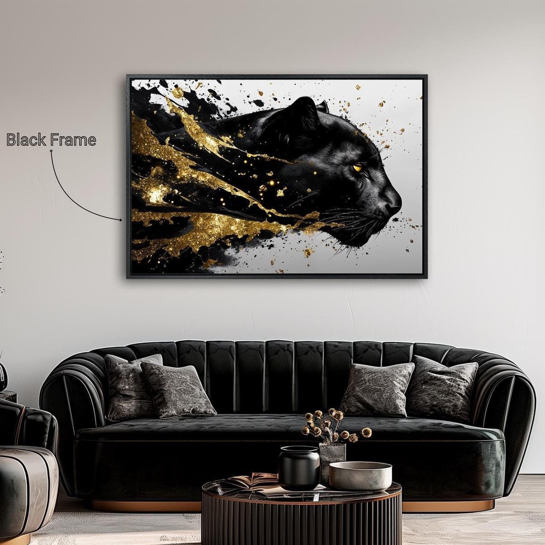 Luxury Black Panther Framed Canvas Wall Art Animal Painting Print ...