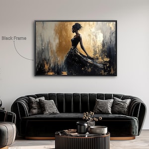 Elegant Black Woman in Dress Framed Canvas Wall Art Abstract Fashion ...