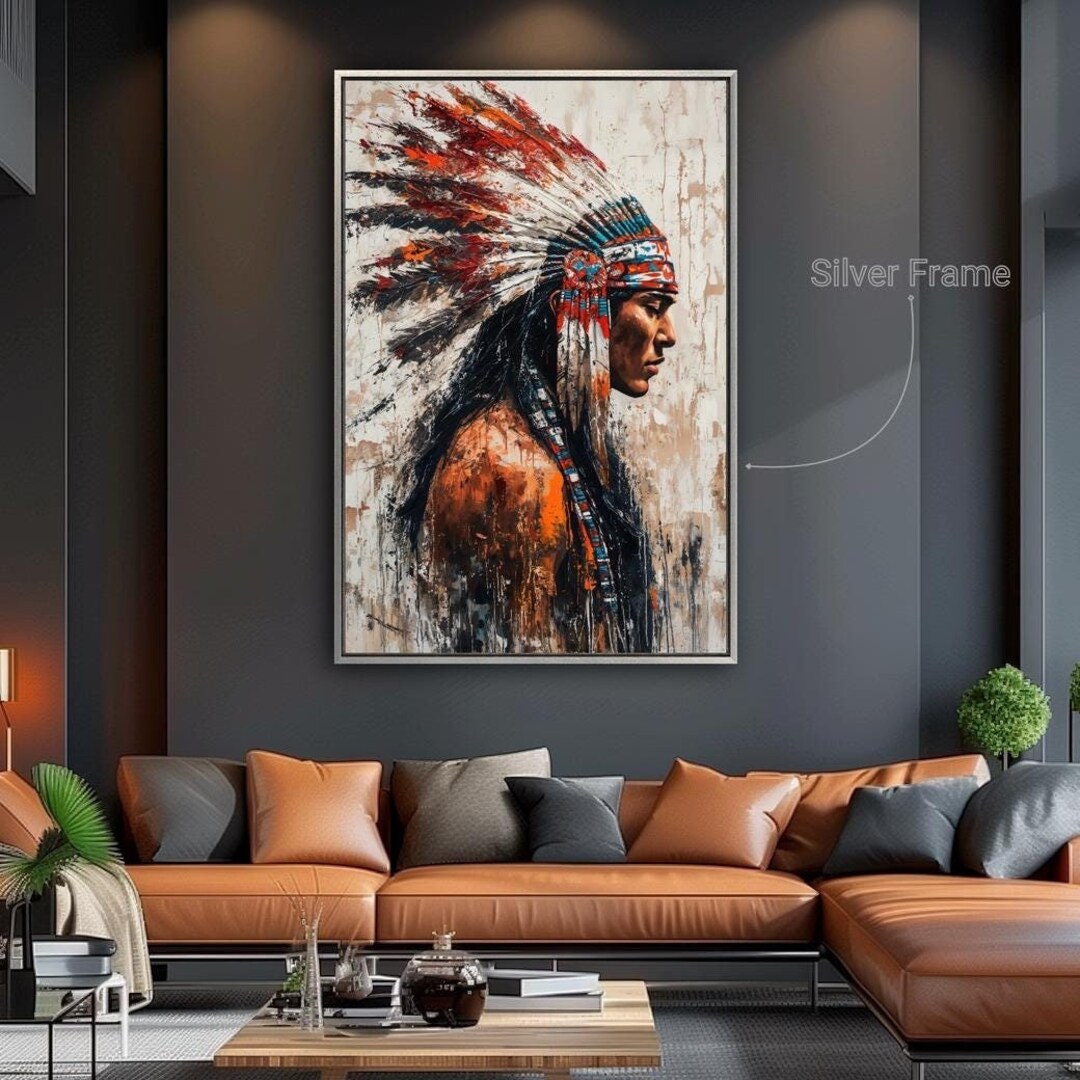 Native American Warrior Framed Canvas Wall Art Cultural Portrait ...